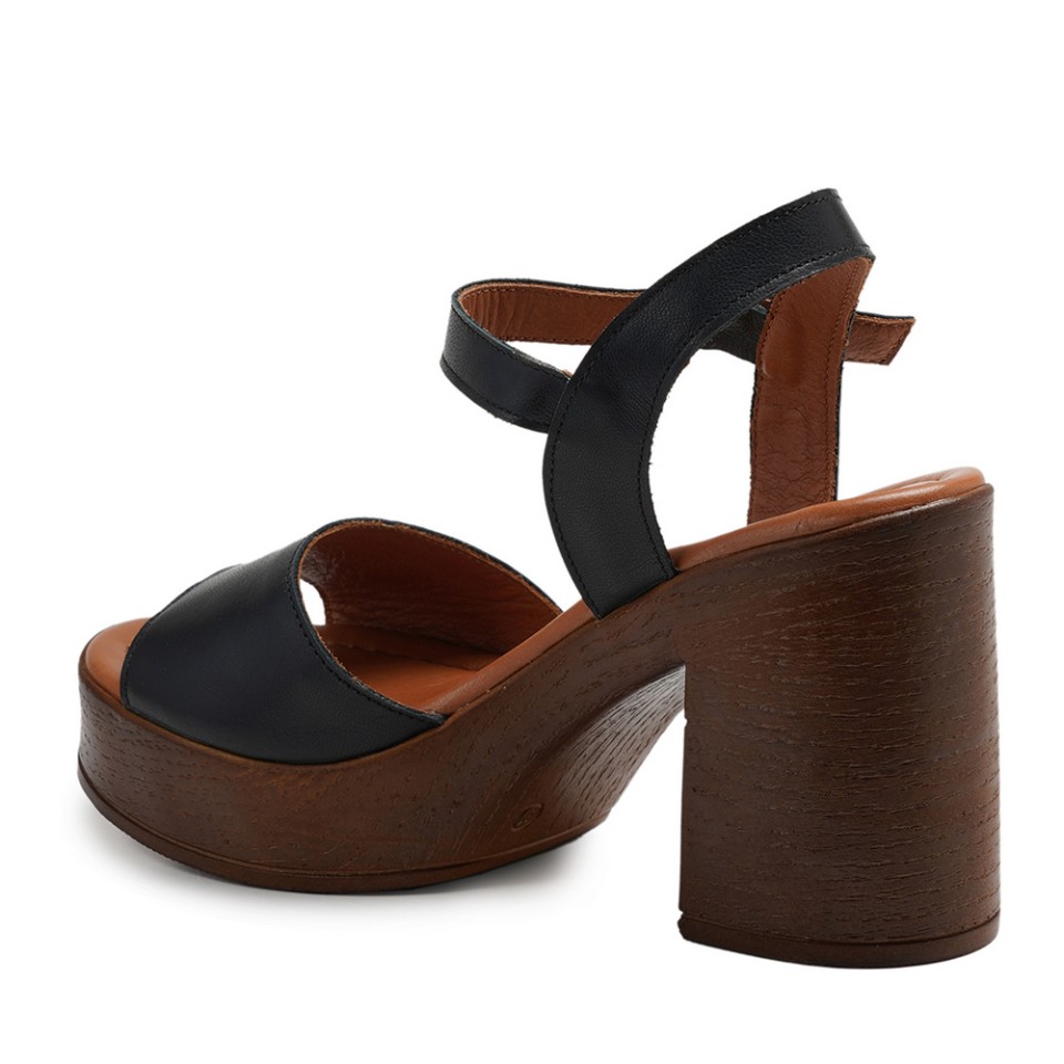 Zeytuk Siyah Hakiki Deri Kadın Sandalet  