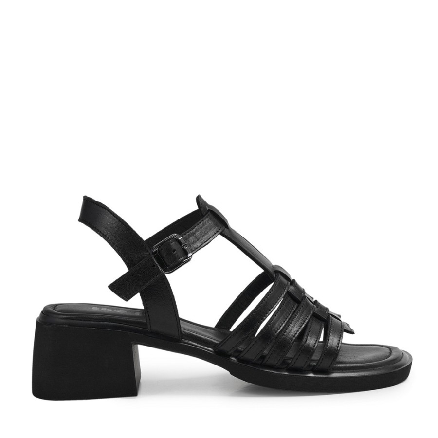 Zeytuk Siyah Hakiki Deri Kadın Sandalet  