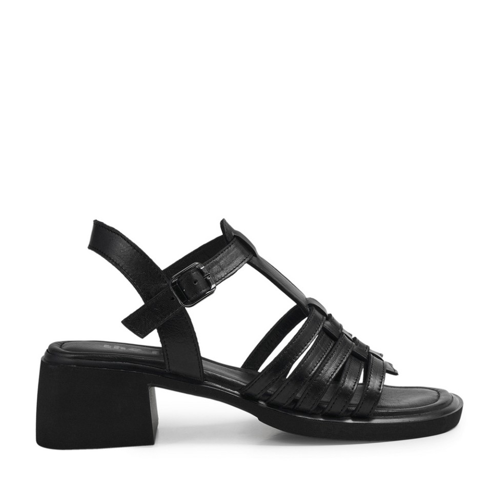 Zeytuk Siyah Hakiki Deri Kadın Sandalet  