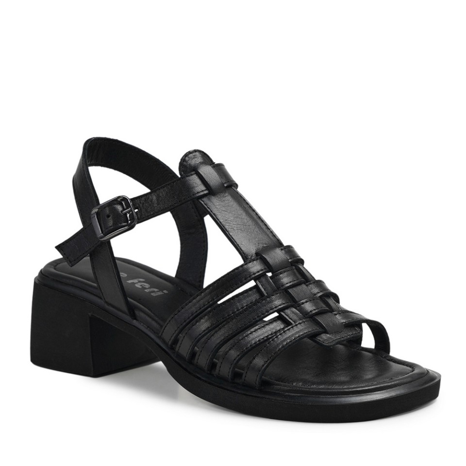 Zeytuk Siyah Hakiki Deri Kadın Sandalet  