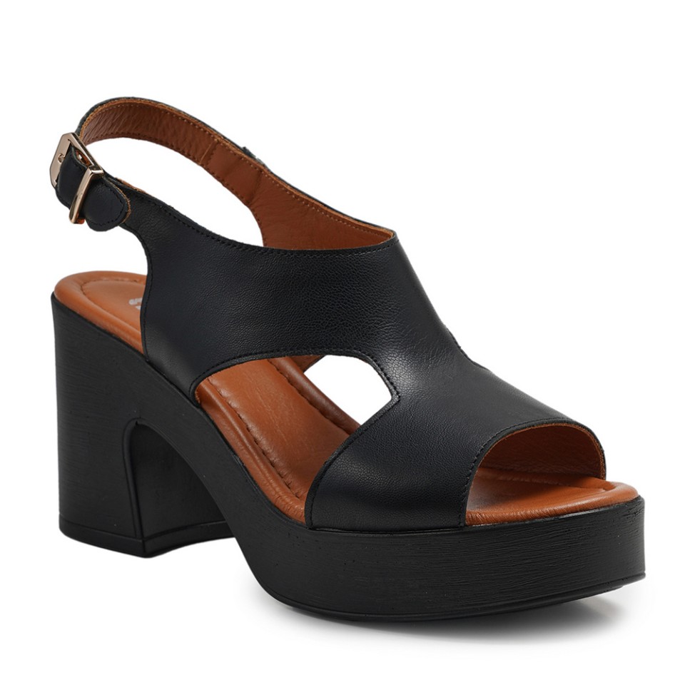 Zeytuk Siyah Hakiki Deri Kadın Sandalet  