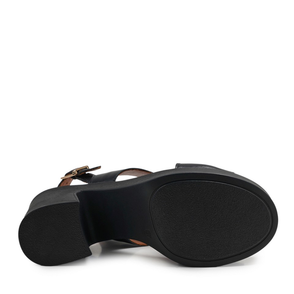 Zeytuk Siyah Hakiki Deri Kadın Sandalet  