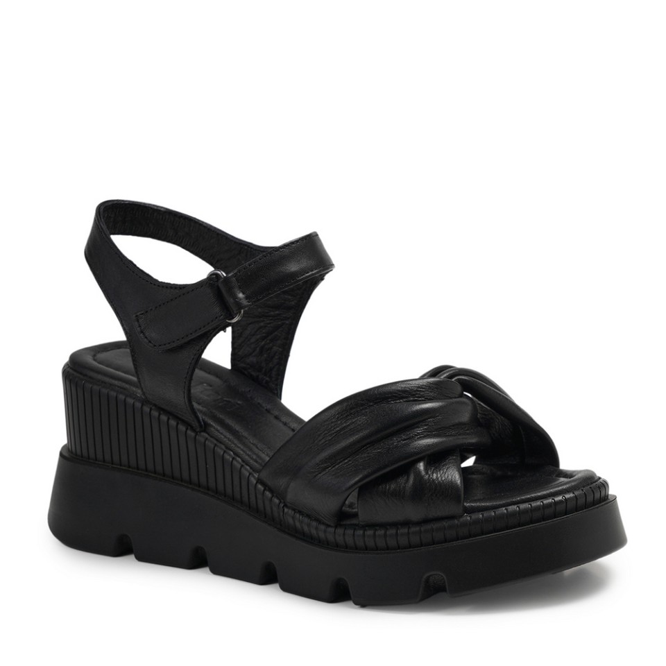 Zeytuk Siyah Hakiki Deri Kadın Sandalet  