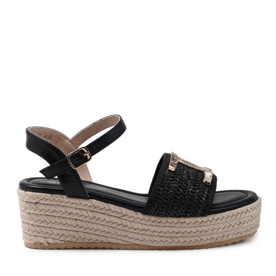 Zeytuk Siyah Hakiki Deri Kadın Sandalet  