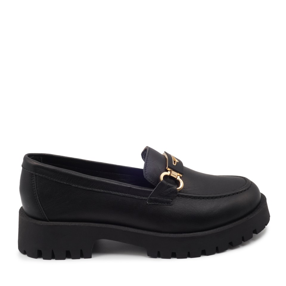 Zeytuk Siyah Hakiki Deri Loafer Kadın Ayakkabı