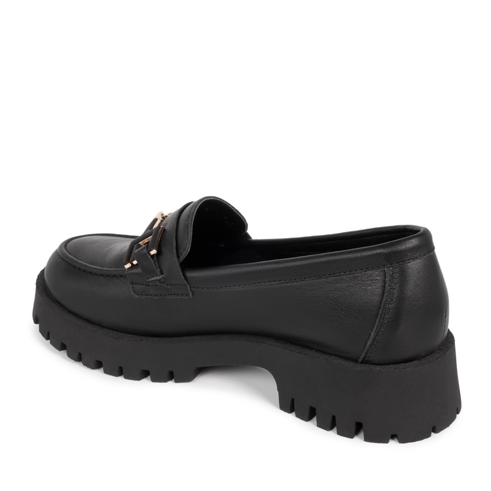 Zeytuk Siyah Hakiki Deri Loafer Kadın Ayakkabı