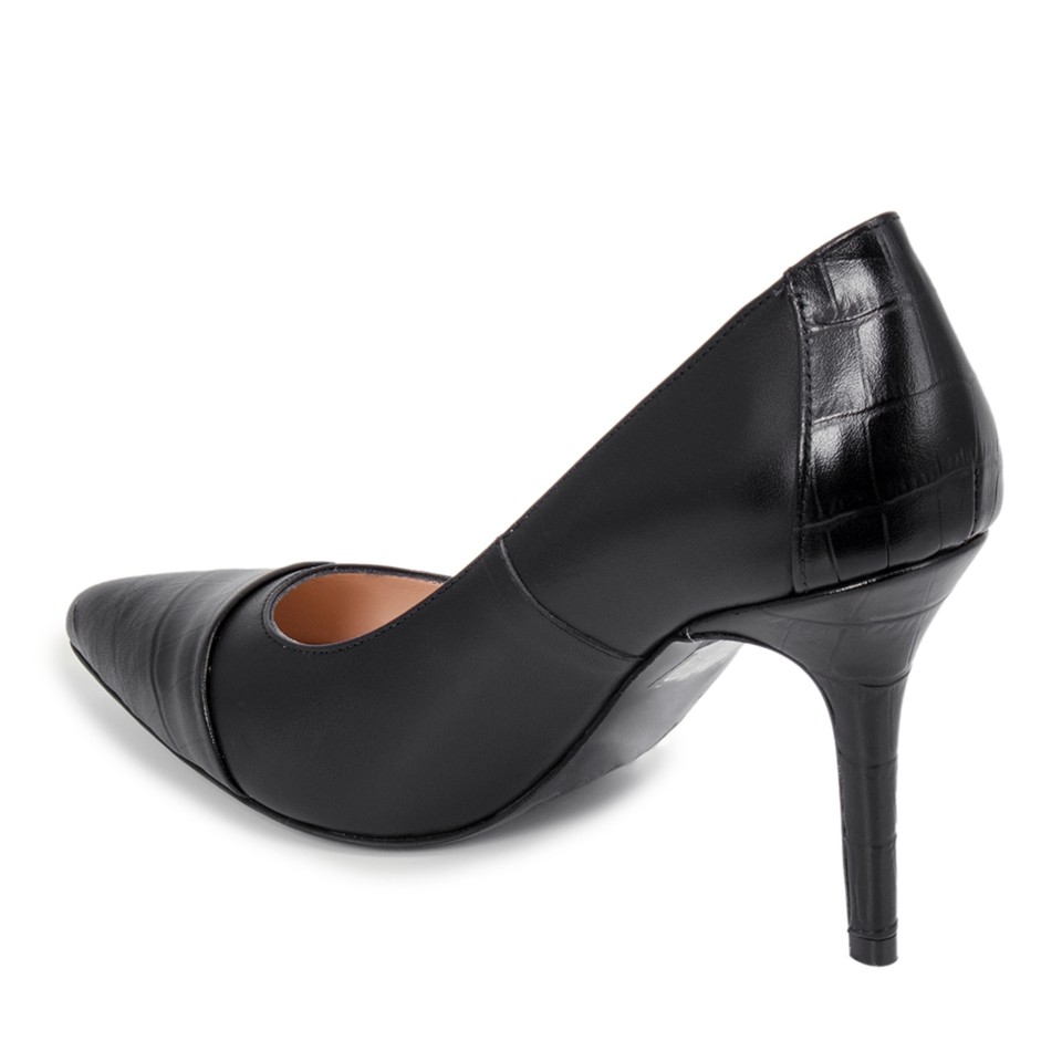 Zeytuk Siyah Hakiki Deri Topuklu Kadın Ayakkabı 