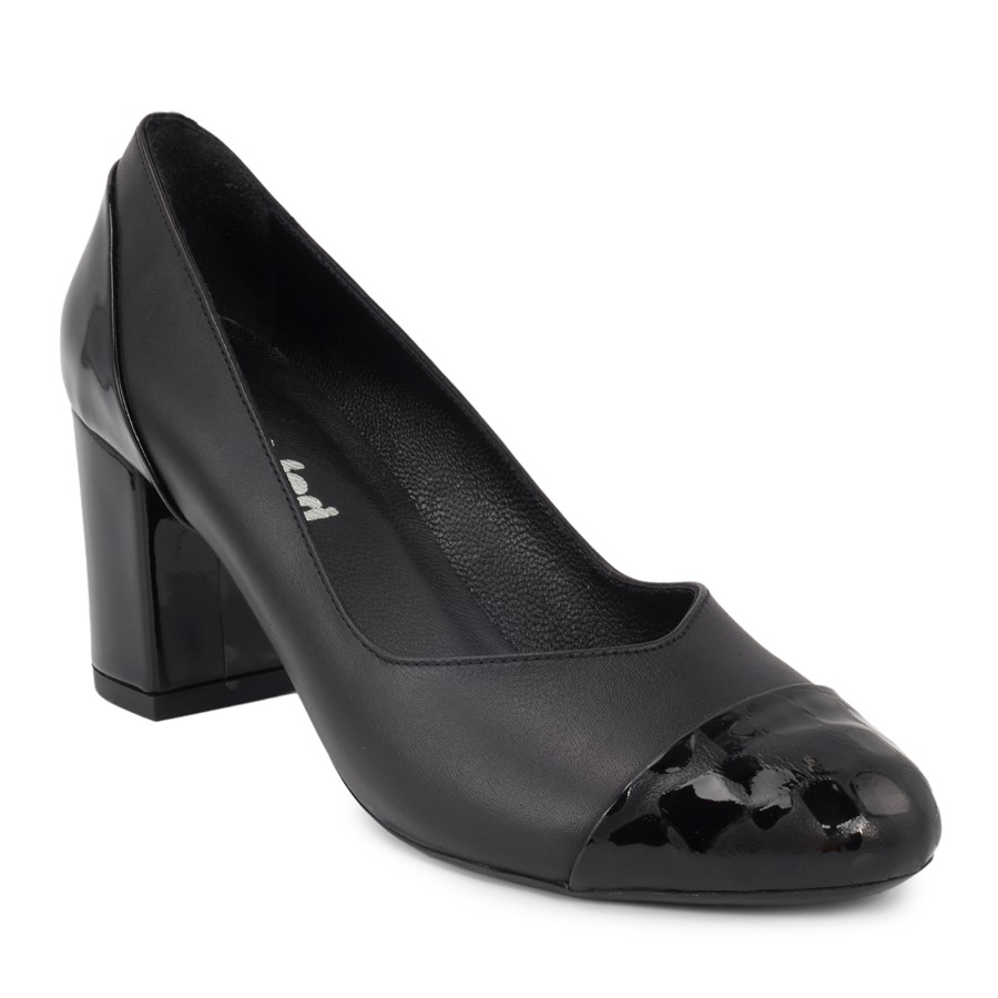 Zeytuk Siyah Hakiki Deri Topuklu Kadın Ayakkabı 