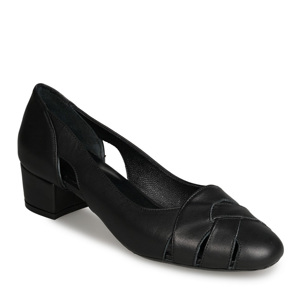 Zeytuk Siyah Kalın Topuklu Deri Kadın Ayakkabı