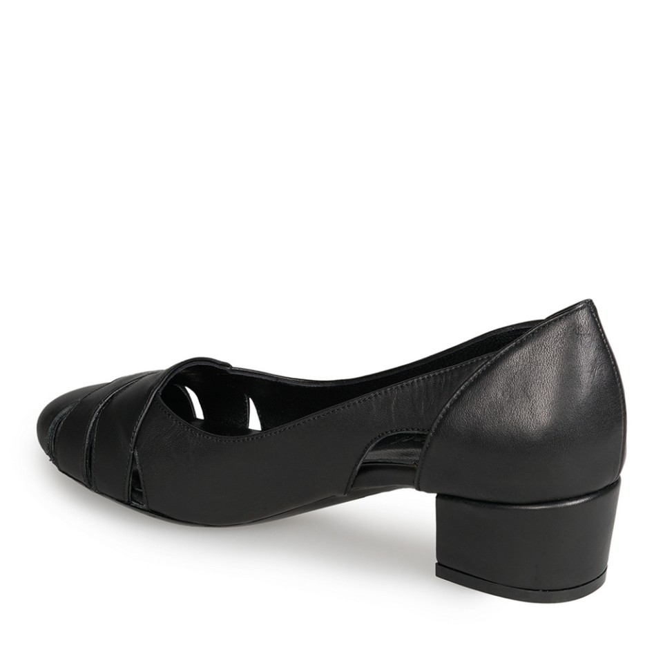 Zeytuk Siyah Kalın Topuklu Deri Kadın Ayakkabı