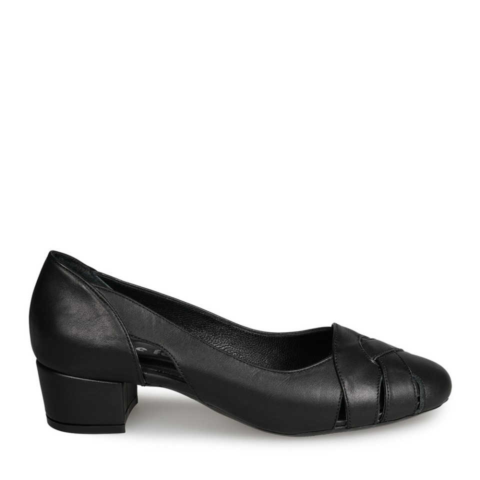 Zeytuk Siyah Kalın Topuklu Deri Kadın Ayakkabı