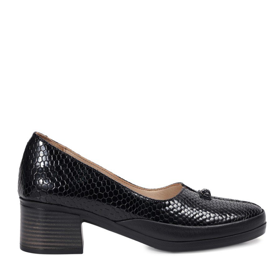 Zeytuk Siyah Kalın Topuklu Hakiki Deri Kadın Ayakkabı