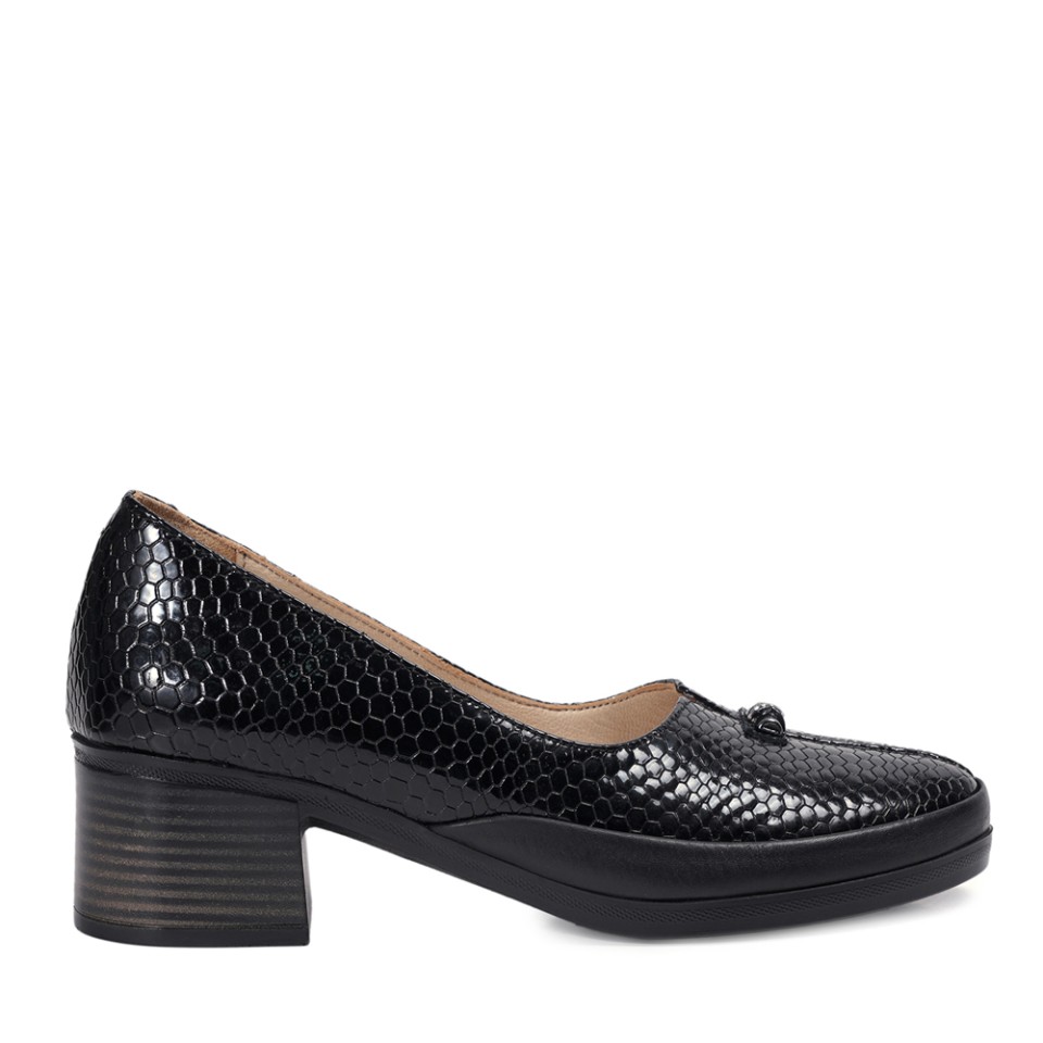 Zeytuk Siyah Kalın Topuklu Hakiki Deri Kadın Ayakkabı