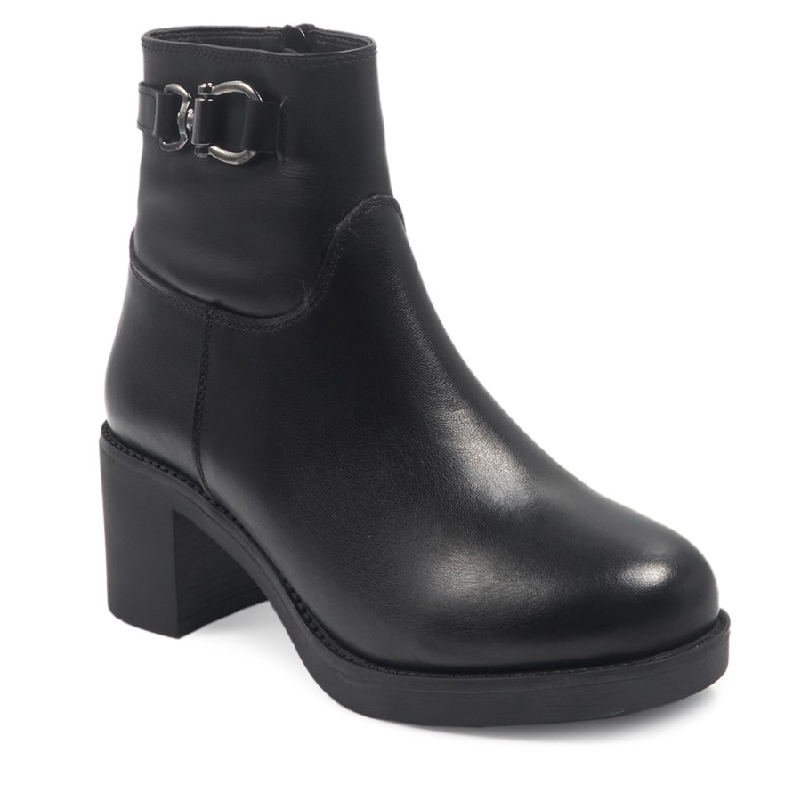 Zeytuk Siyah Klasik Deri Kadın Bot 