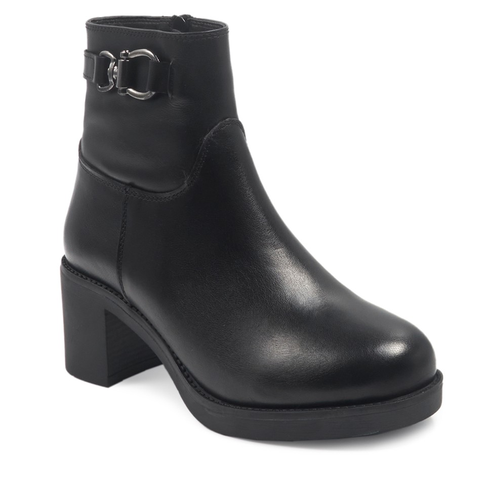 Zeytuk Siyah Klasik Deri Kadın Bot