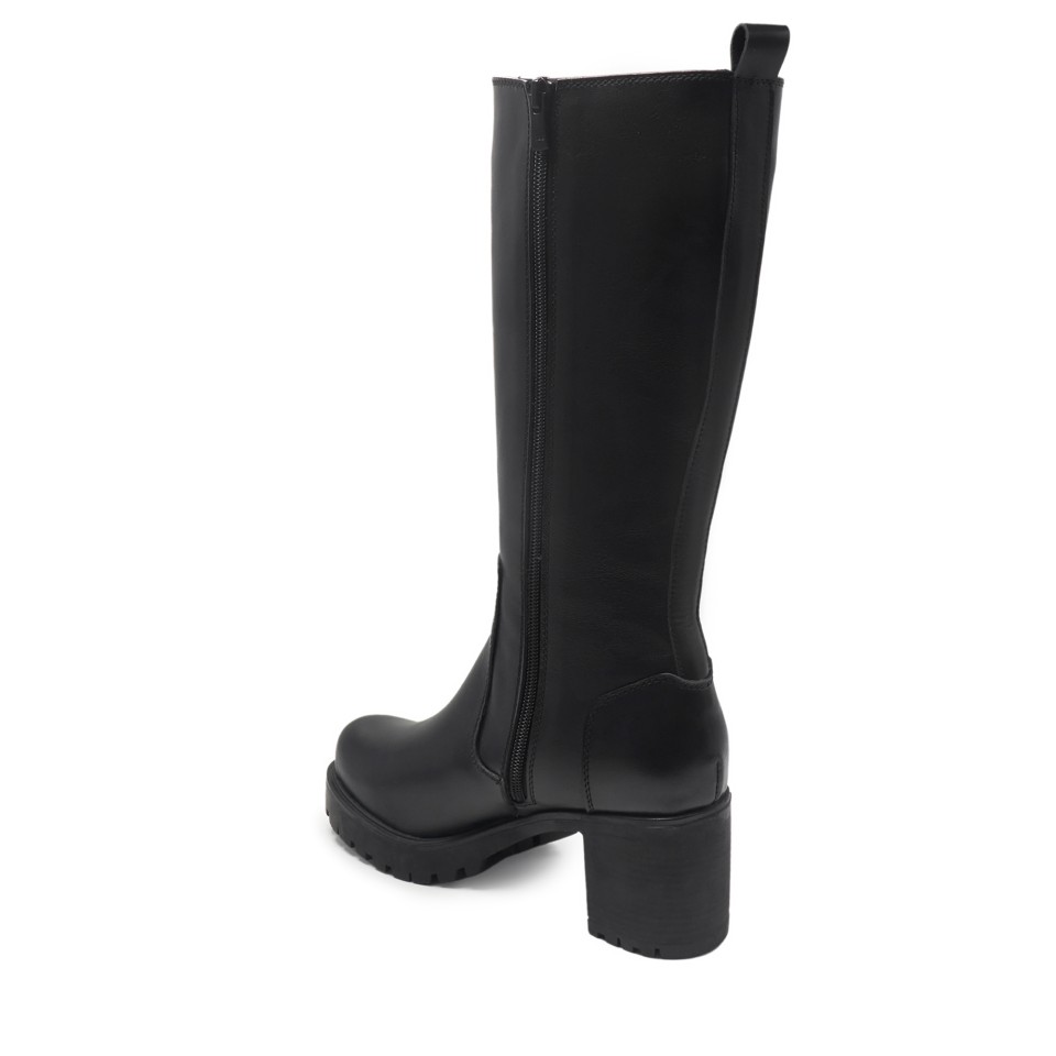 Zeytuk Siyah Klasik Deri Kadın Çizme 