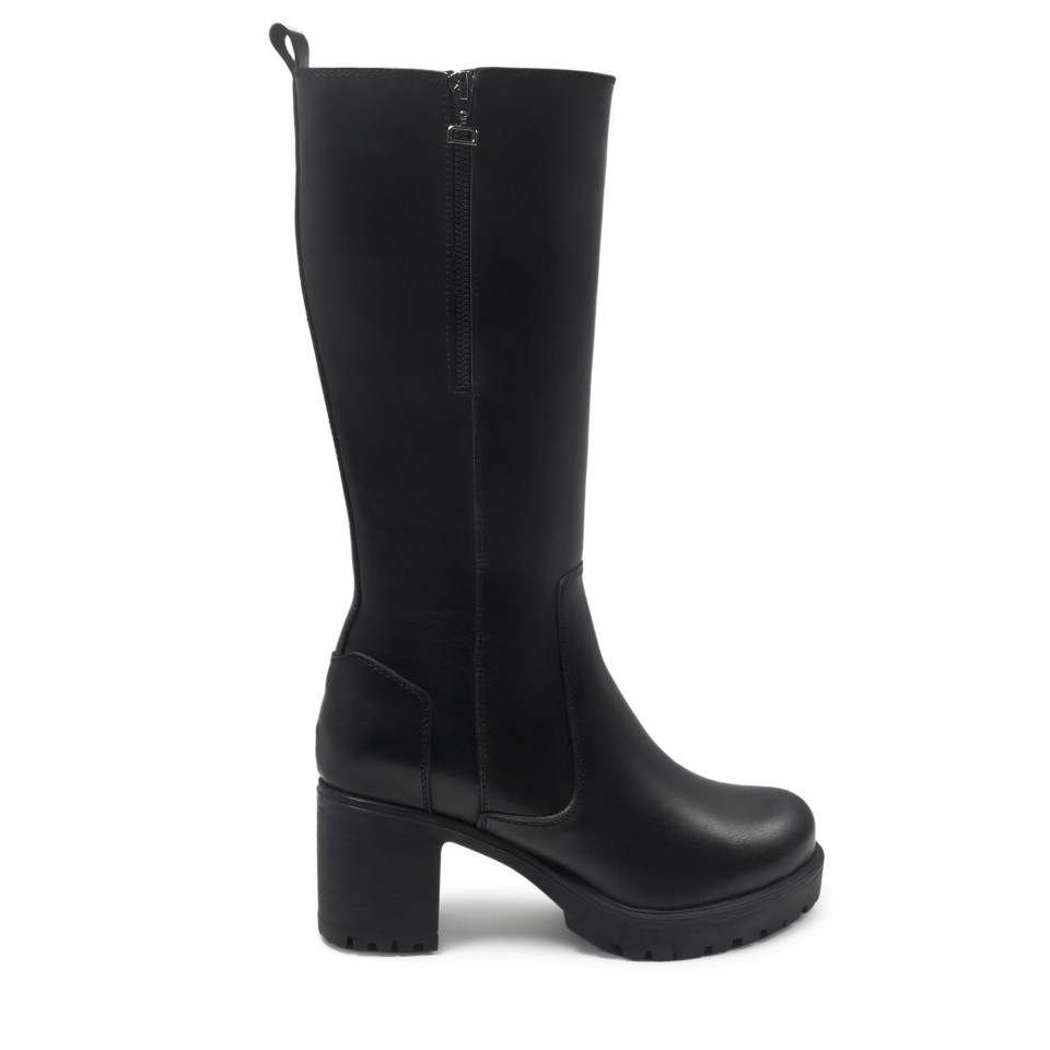 Zeytuk Siyah Klasik Deri Kadın Çizme 