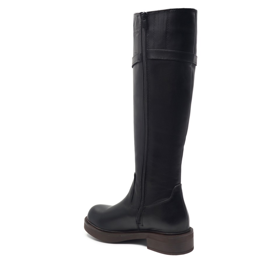 Zeytuk Siyah Klasik Deri Kadın Çizme