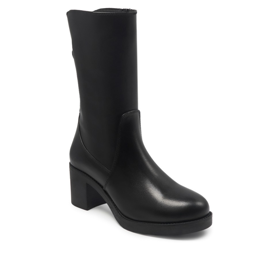 Zeytuk Siyah Klasik Deri Kadın Çizme 