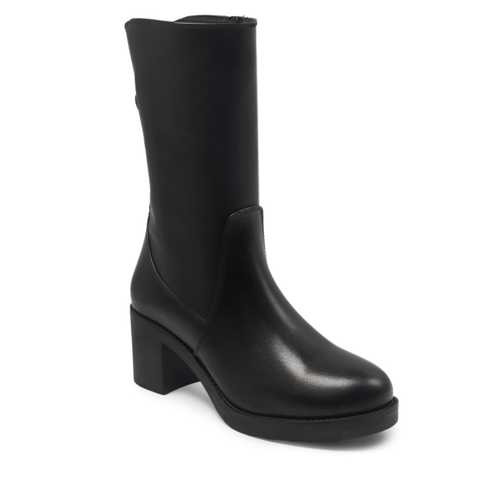 Zeytuk Siyah Klasik Deri Kadın Çizme