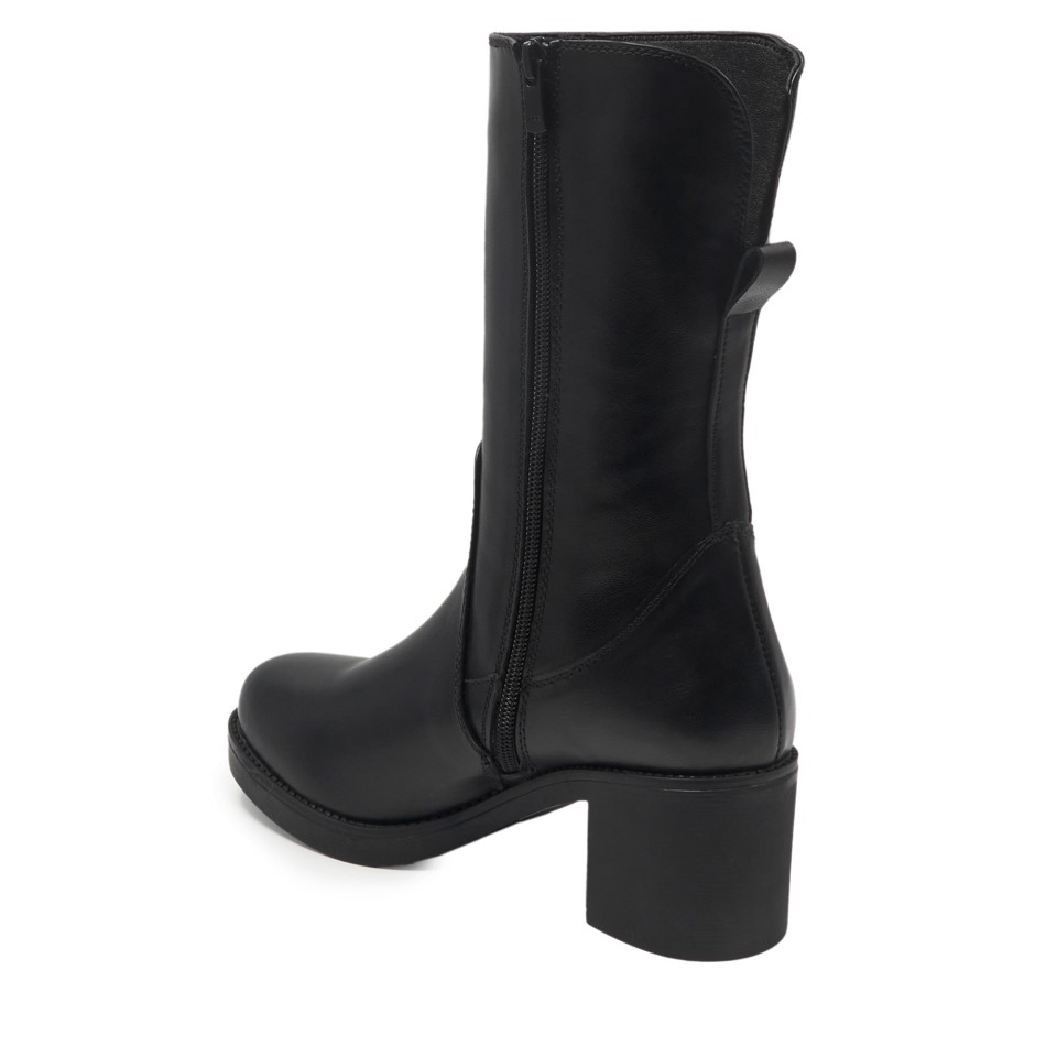 Zeytuk Siyah Klasik Deri Kadın Çizme