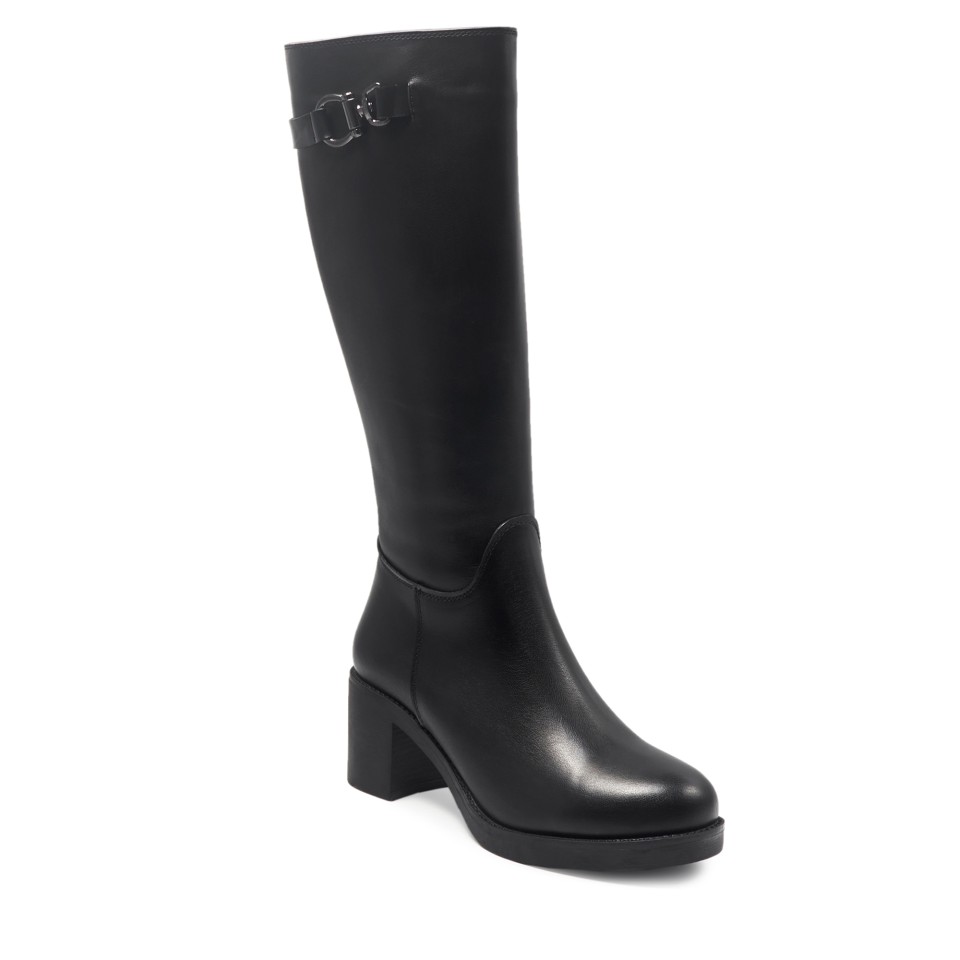 Zeytuk Siyah Klasik Deri Kadın Çizme