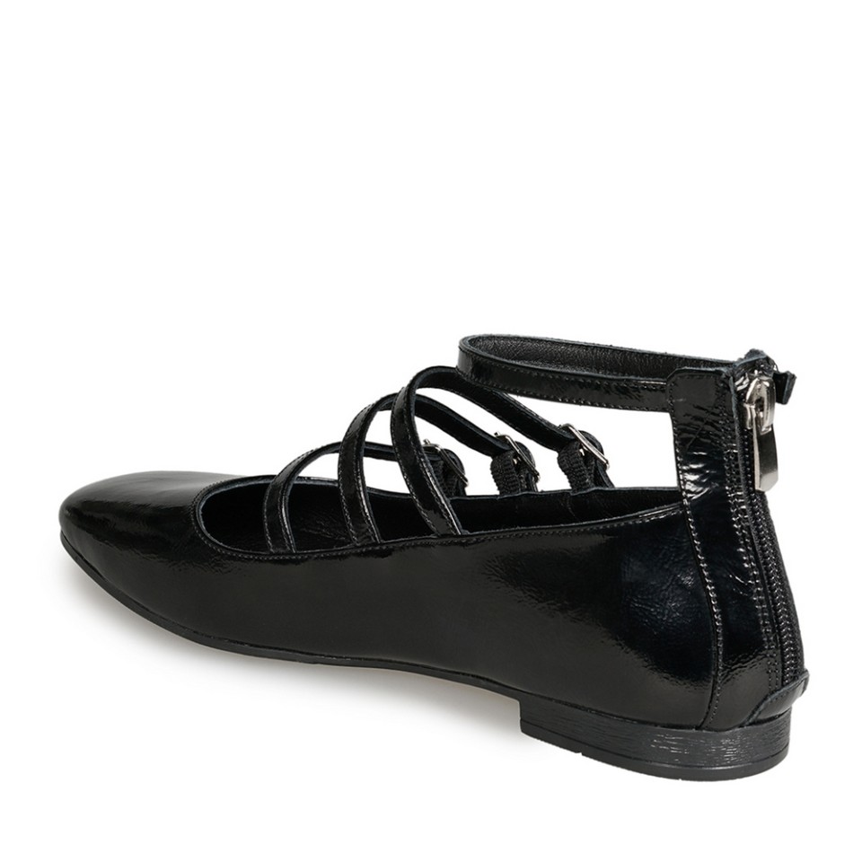 Zeytuk Siyah Mary Jane Deri Kadın Ayakkabı