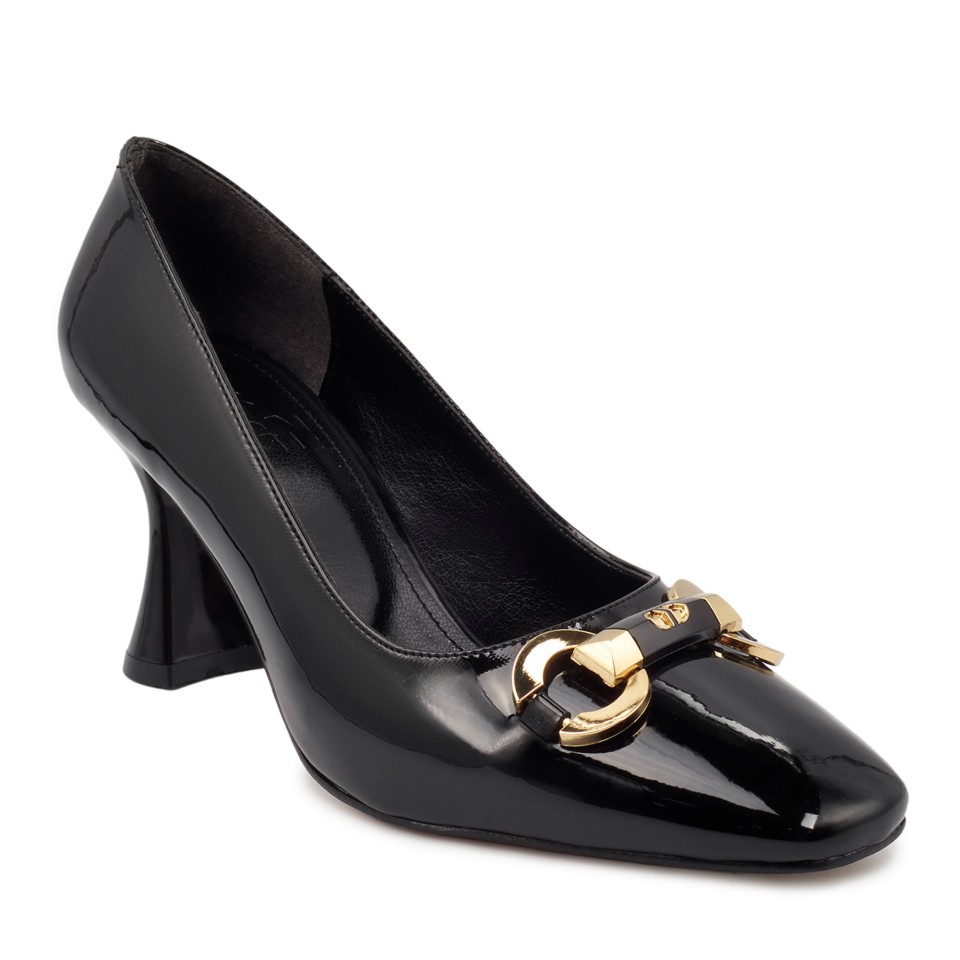 Zeytuk Siyah Rugan Kadın Topuklu Ayakkabı