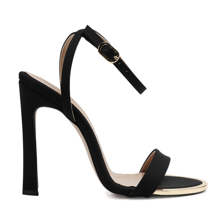 Zeytuk Siyah Saten Kadın Sandalet  