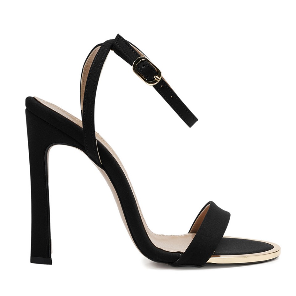 Zeytuk Siyah Saten Kadın Sandalet  