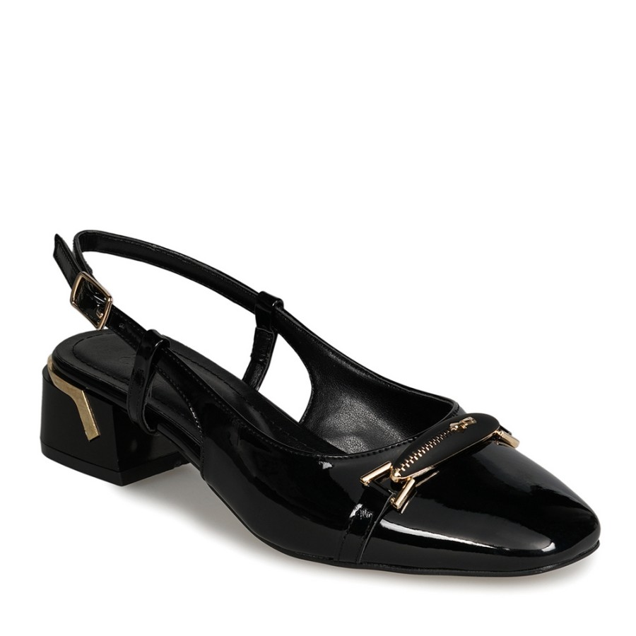 Zeytuk Siyah Slingback Ayakkabı Rugan Deri Kadın Ayakkabı