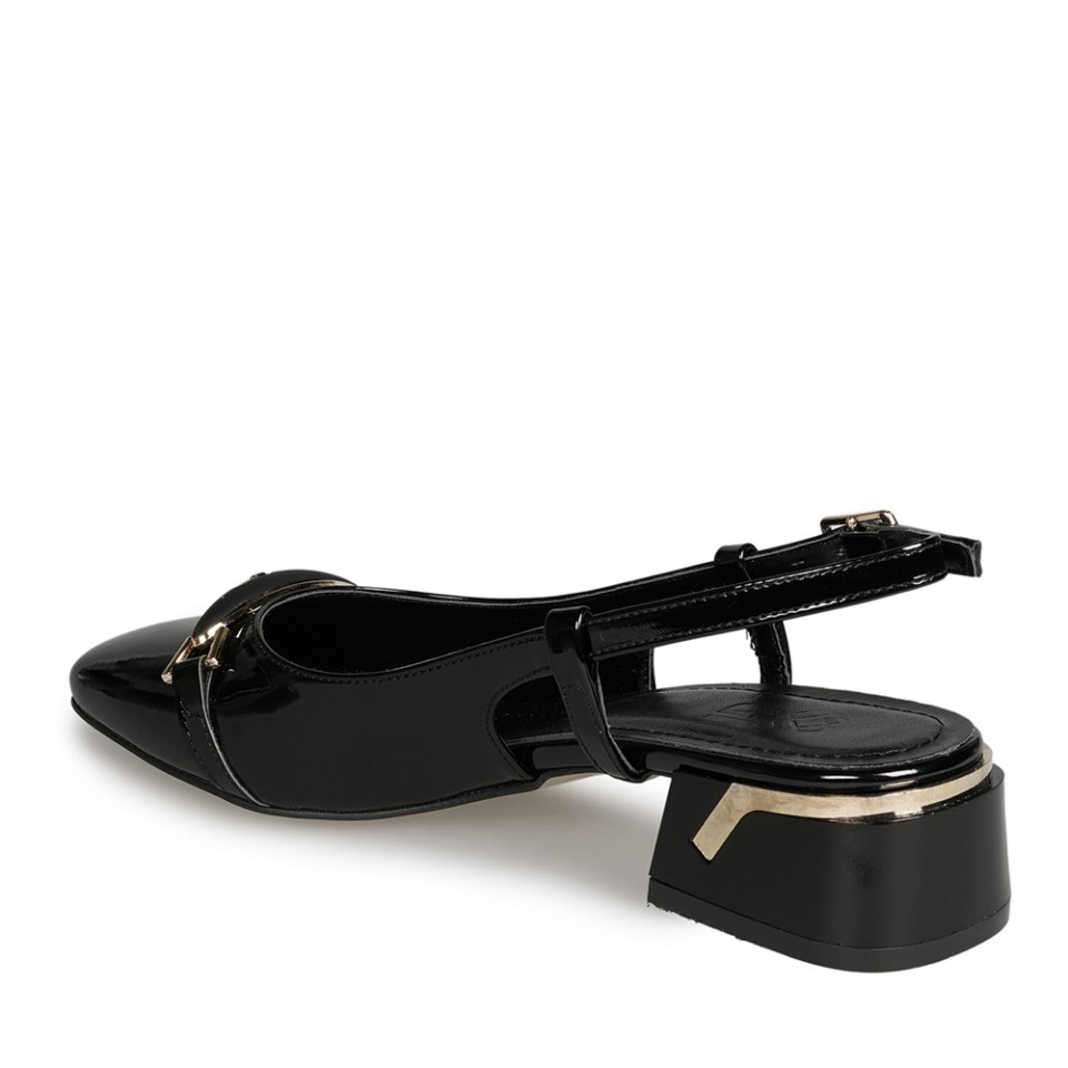 Zeytuk Siyah Slingback Rugan Deri Kadın Ayakkabı