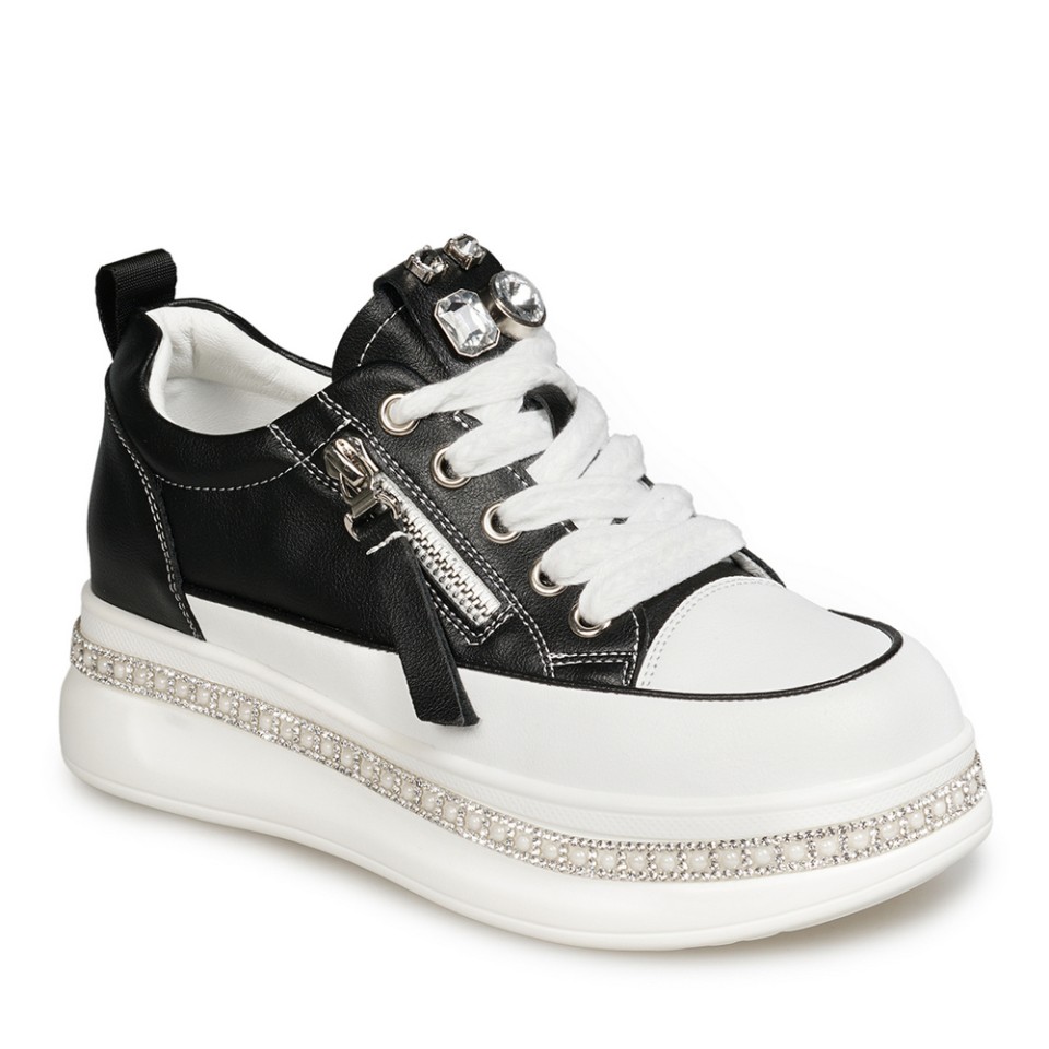 Zeytuk Siyah Sneakers Deri Kadın Ayakkabı 