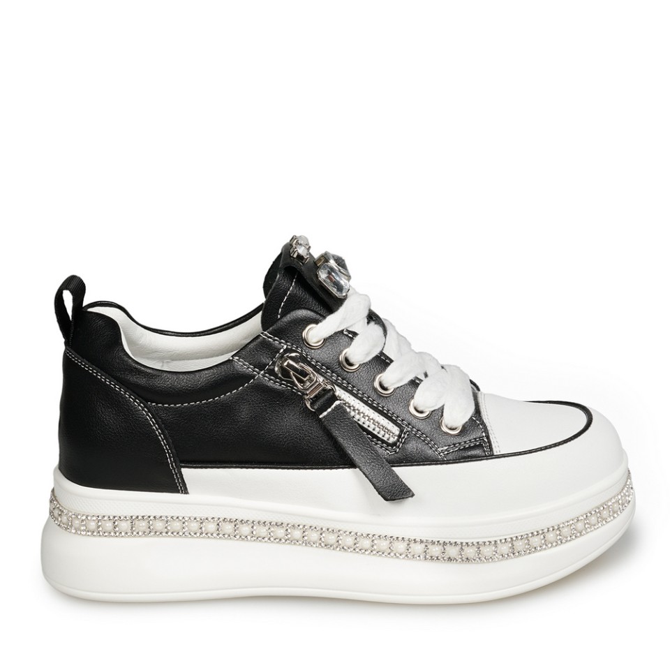 Zeytuk Siyah Sneakers Deri Kadın Ayakkabı 