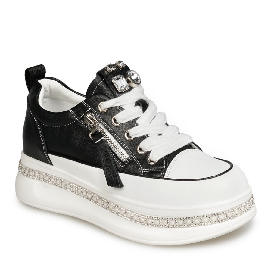 Zeytuk Siyah Sneakers Deri Kadın Ayakkabı 