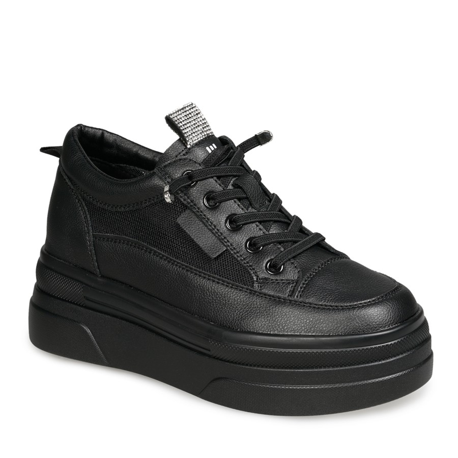 Zeytuk Siyah Sneakers Deri-Tekstil Kadın Ayakkabı