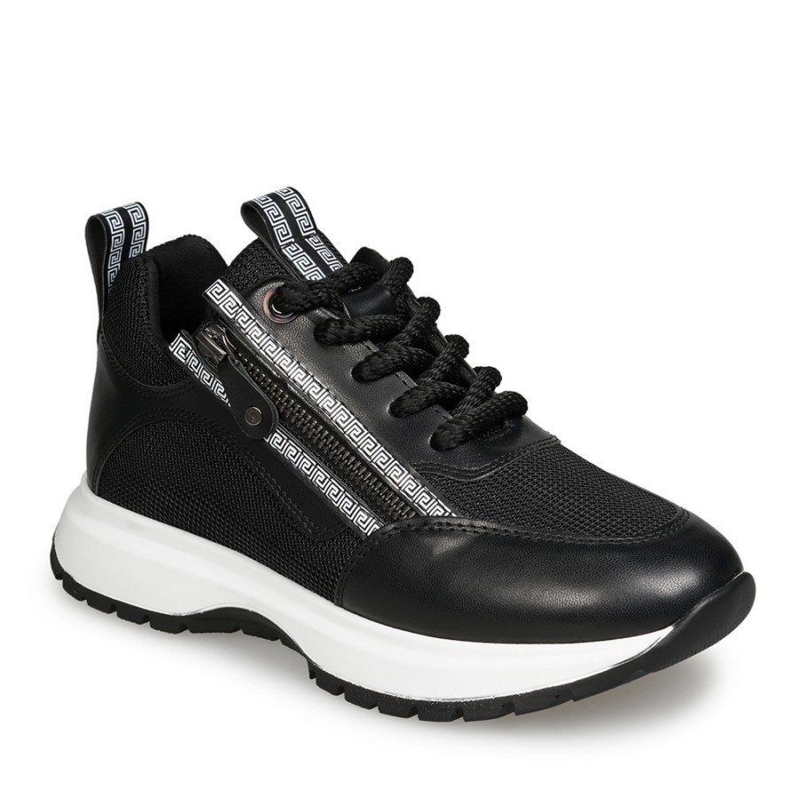 Zeytuk Siyah Sneakers Deri-Tekstil Kadın Ayakkabı 