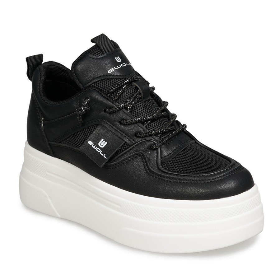 Zeytuk Siyah Sneakers Deri-Tekstil Kadın Ayakkabı 