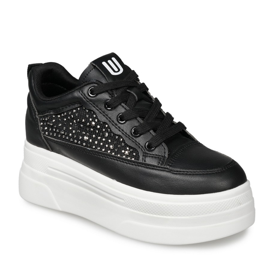 Zeytuk Siyah Sneakers Deri-Tekstil Kadın Ayakkabı 