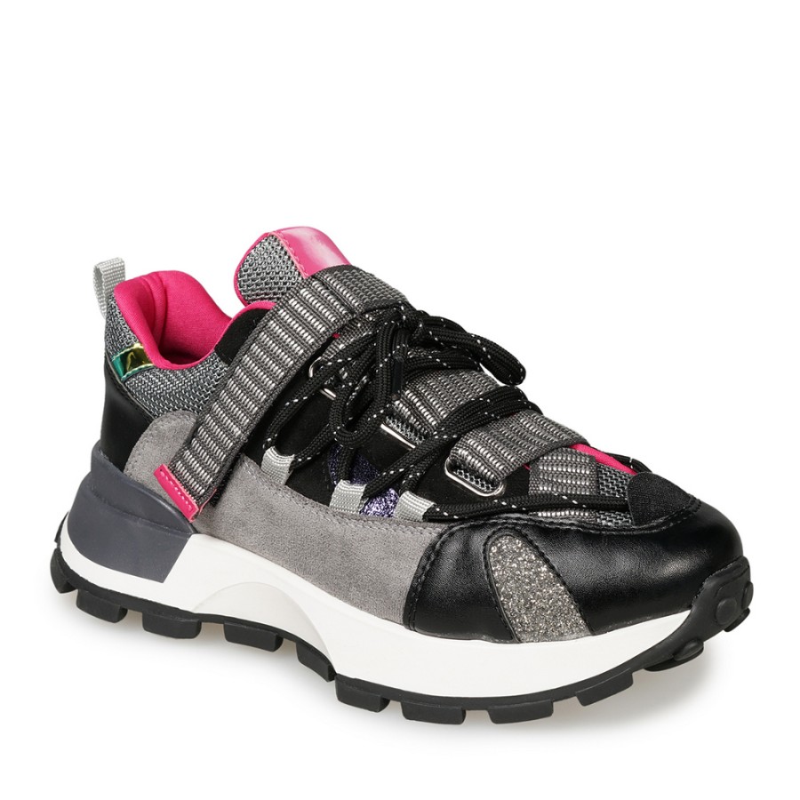 Zeytuk Siyah Sneakers Deri-Tekstil Kadın Ayakkabı 