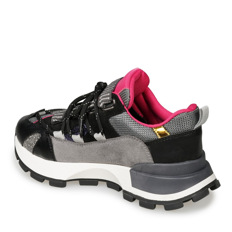 Zeytuk Siyah Sneakers Deri-Tekstil Kadın Ayakkabı