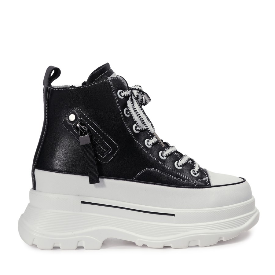 Zeytuk Siyah Sneakers Hakiki Deri Kadın Bot