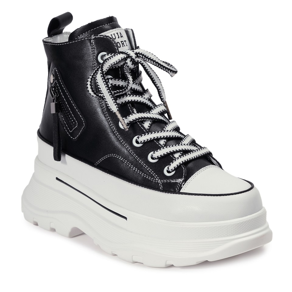 Zeytuk Siyah Sneakers Hakiki Deri Kadın Bot