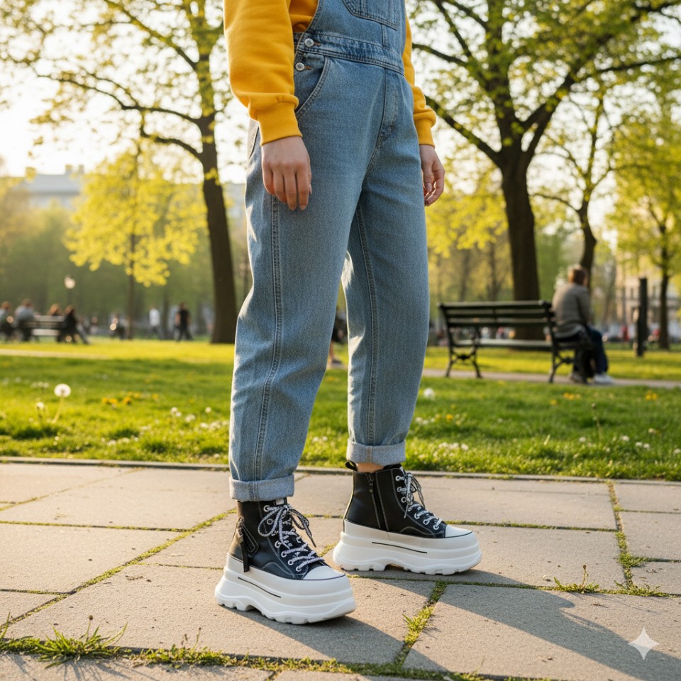 Zeytuk Siyah Sneakers Hakiki Deri Kadın Bot