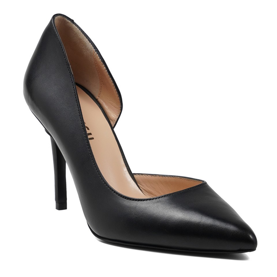 Zeytuk Siyah Stiletto Deri Kadın Ayakkabı