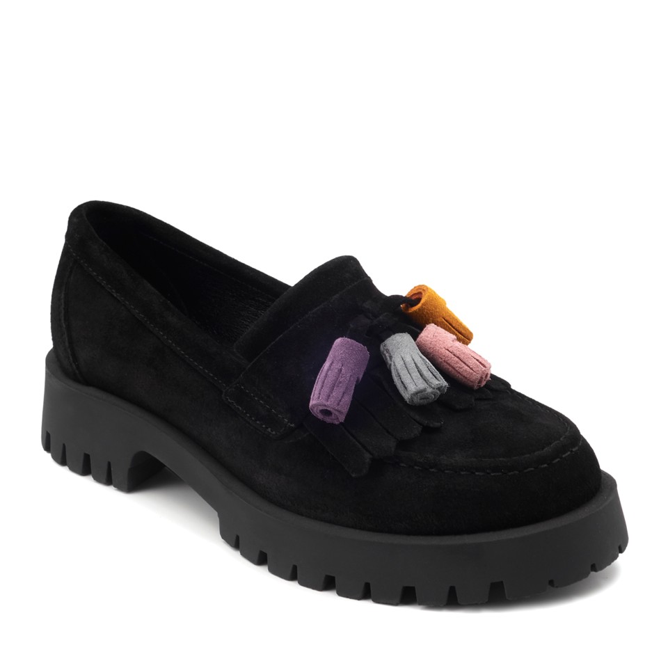 Zeytuk Siyah Süet Loafer Kadın Ayakkabı