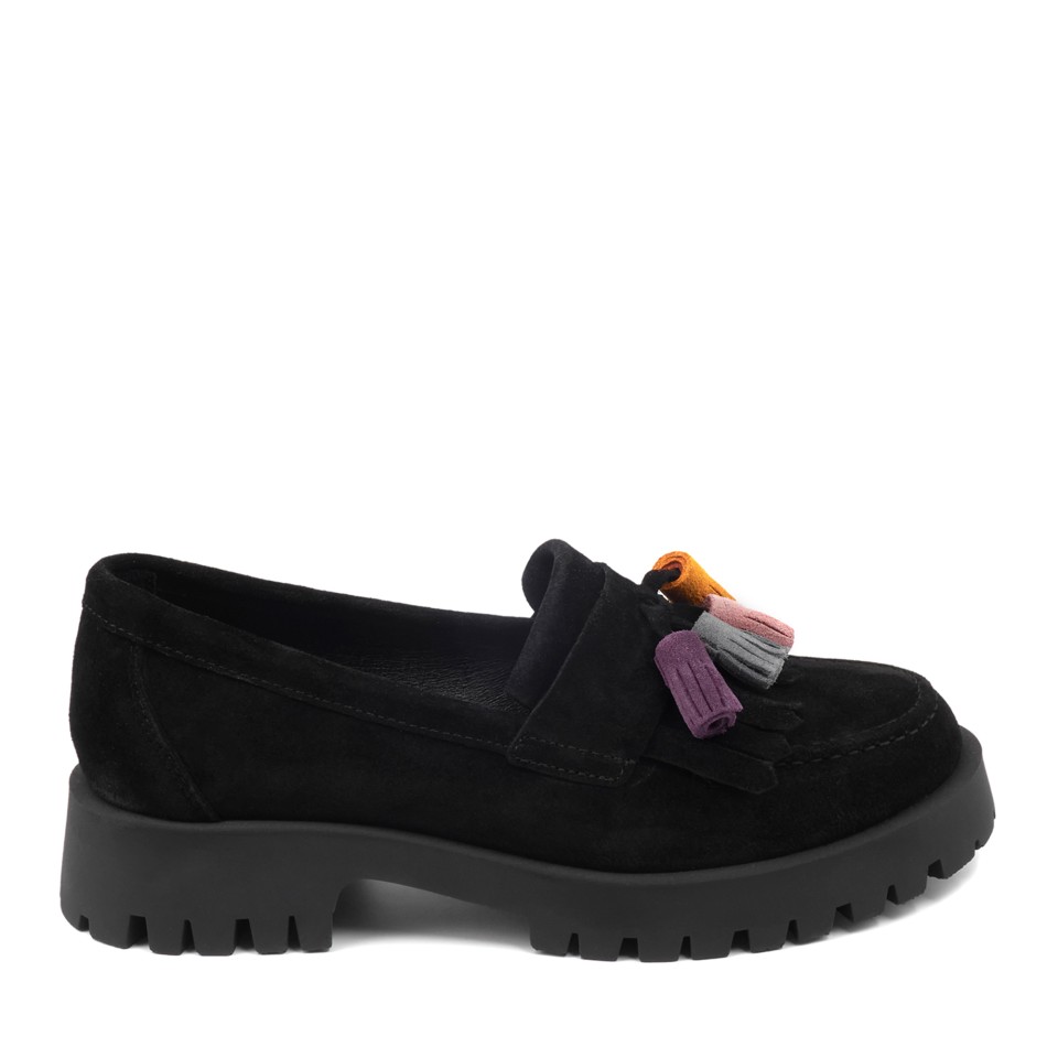 Zeytuk Siyah Süet Loafer Kadın Ayakkabı