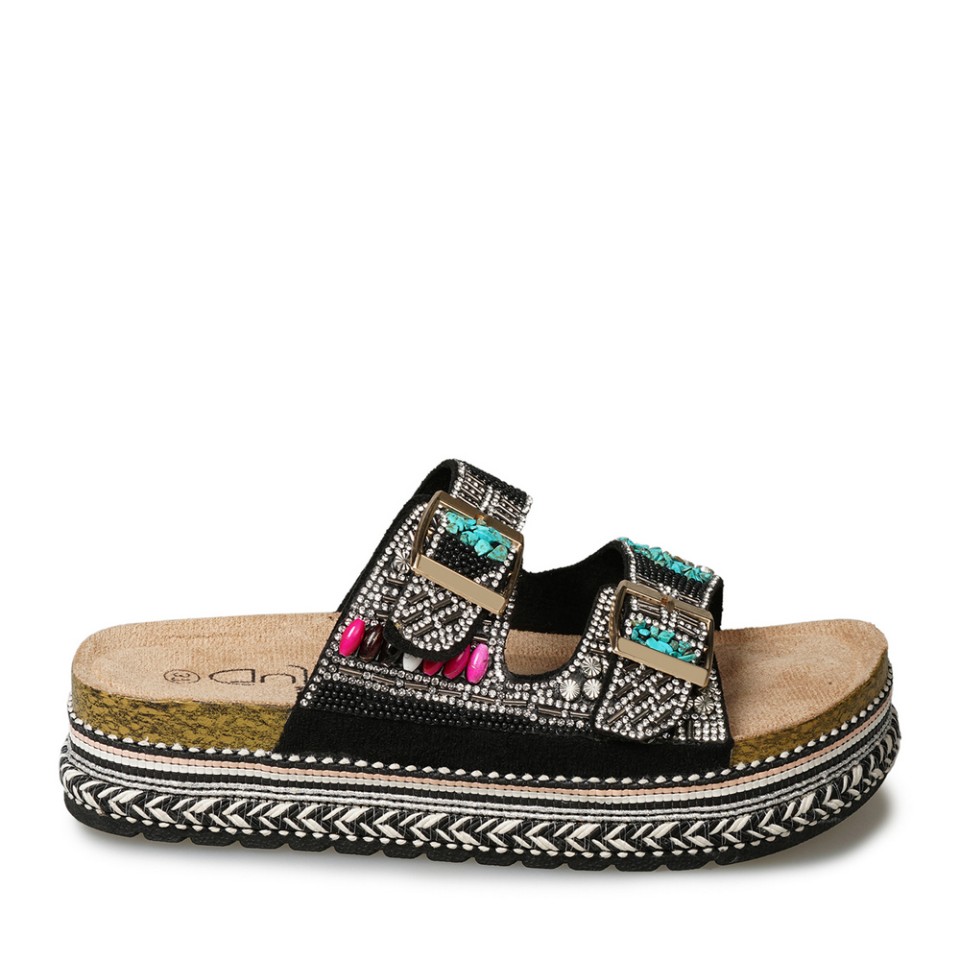 Zeytuk Siyah Taşlı Tekstil Kadın Terlik