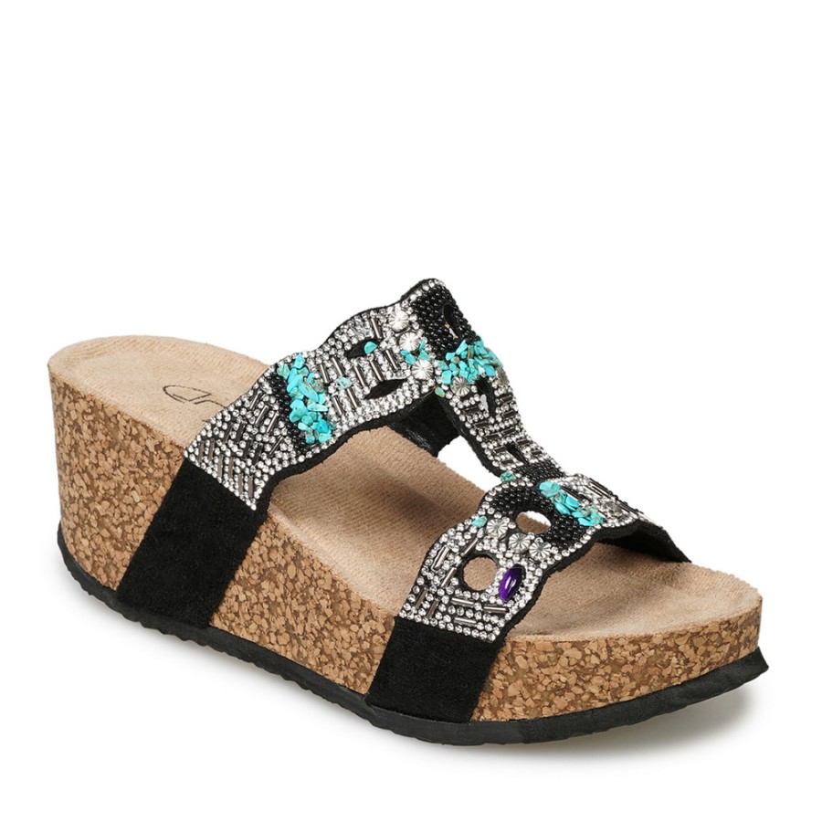 Zeytuk Siyah Taşlı Tekstil Kadın Terlik 