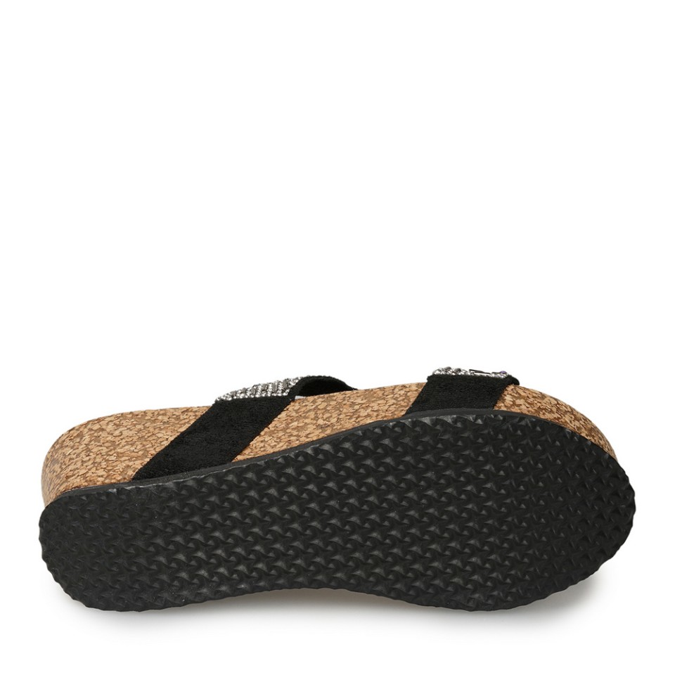 Zeytuk Siyah Taşlı Tekstil Kadın Terlik